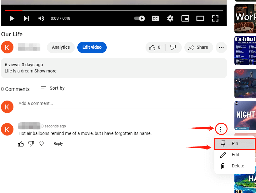 How to Pin a Comment on YouTube on Windows/iPhone Easily