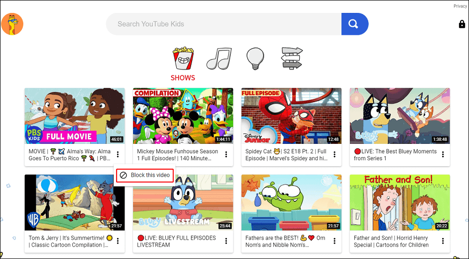 How to Block a Channel/Video on YouTube Kids?