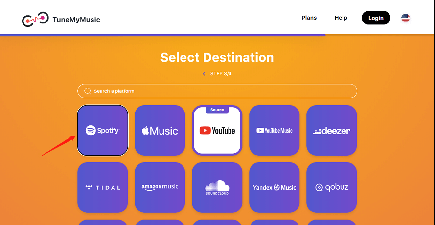 choose Spotify as the destination
