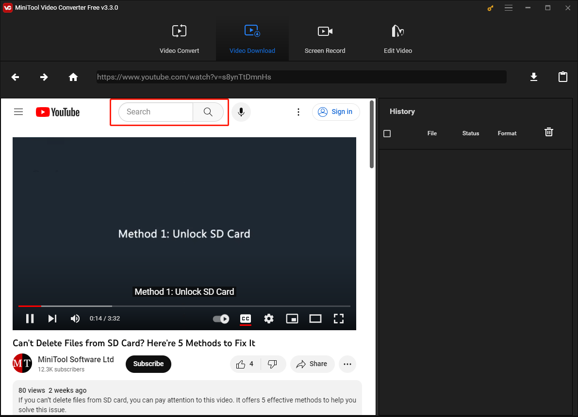 MiniTool Video Converter offers a search feature