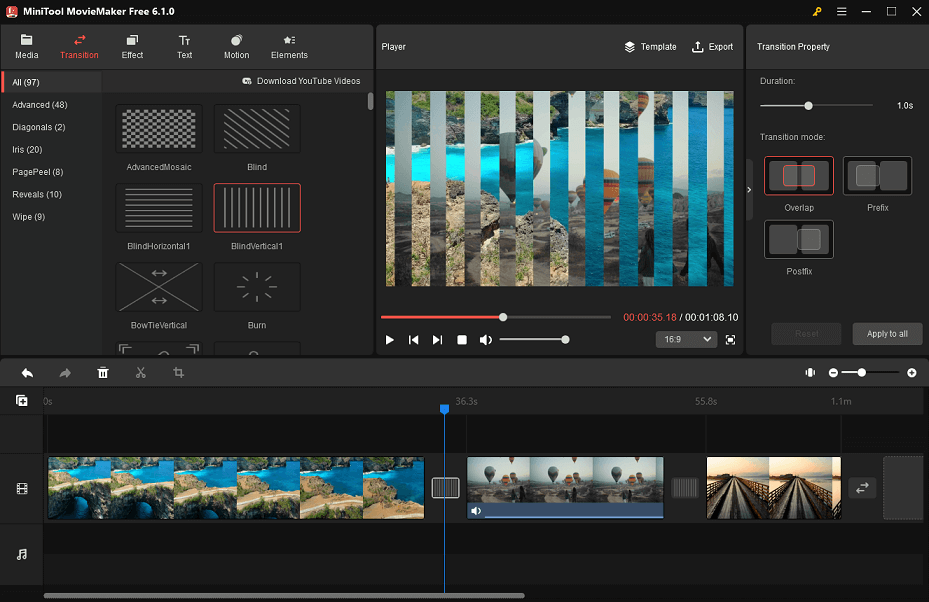 add transitions to the video clips