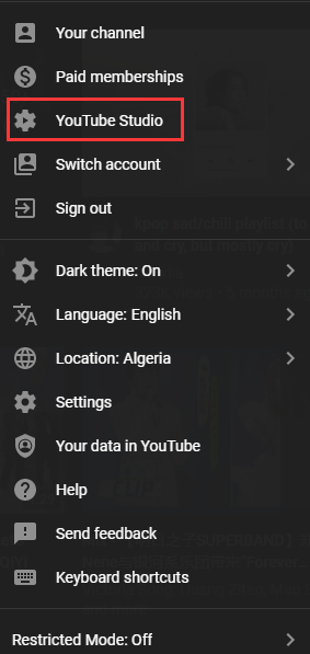 select the YouTube Studio option