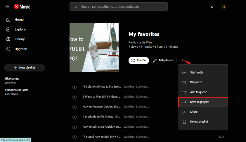 click three dots and select Save to playlist