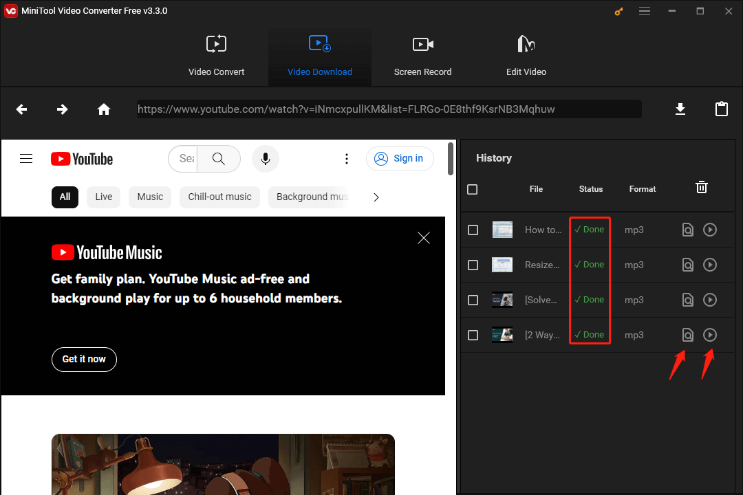 click the Navigate to file icon or the Play icon