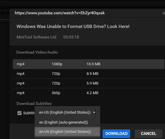 cant extract video 4k downloader cannot download
