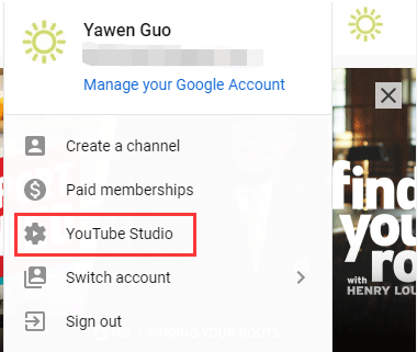 select YouTube Studio