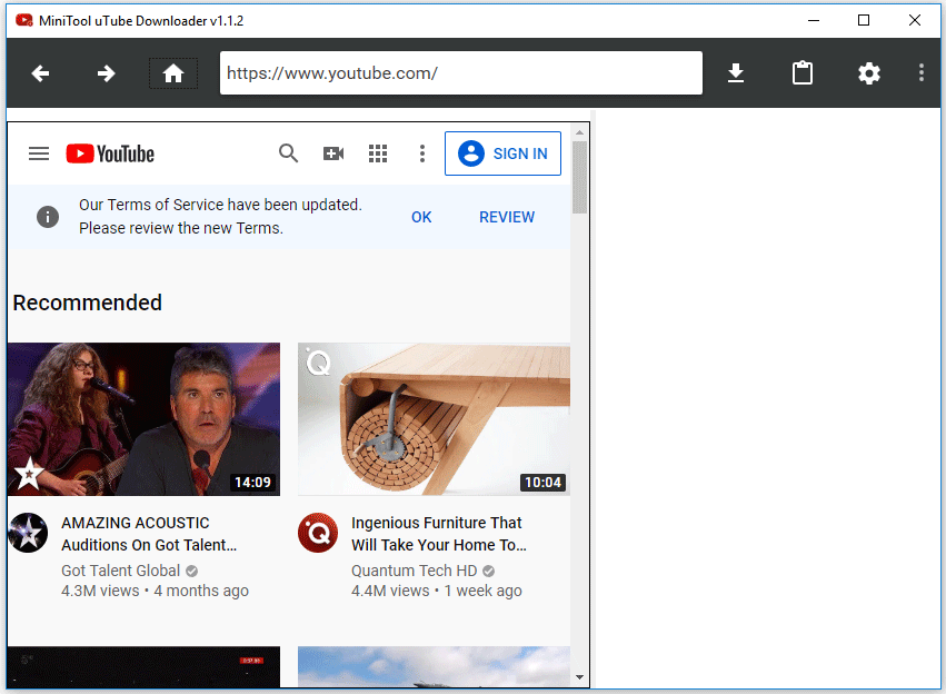the home page of MiniTool uTube Downloader