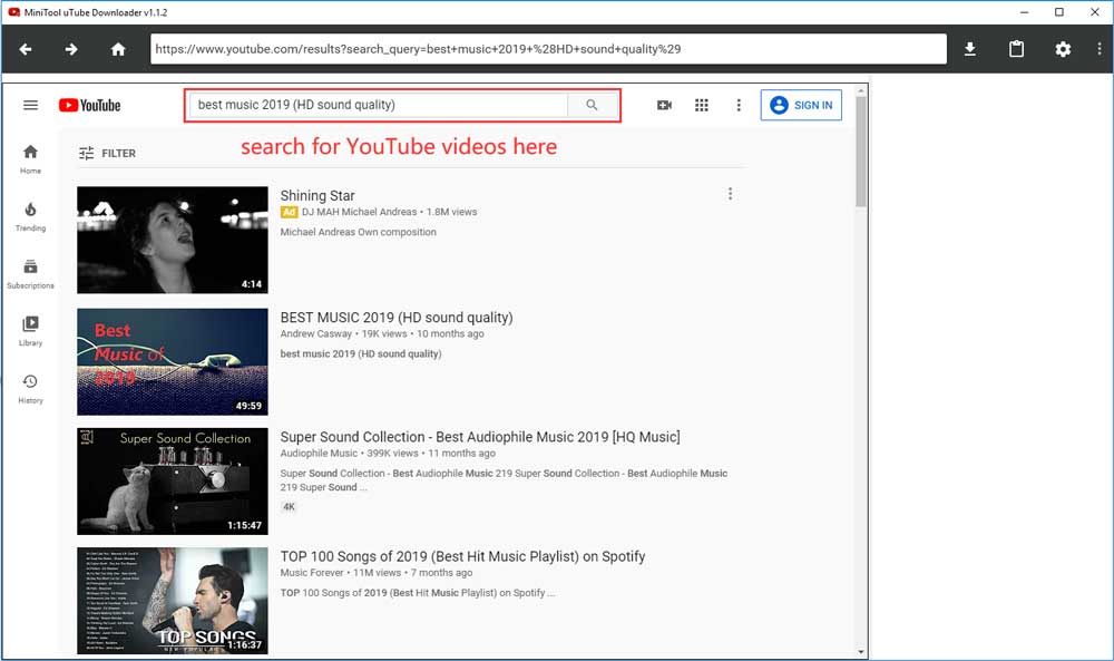 search for YouTube videos on the software