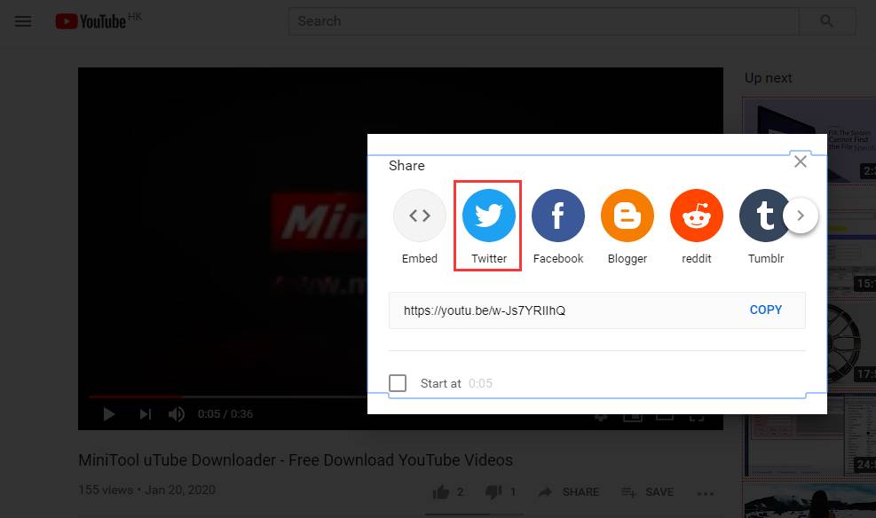 share a YouTube video with Twitter
