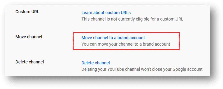 click move channel to a brand account
