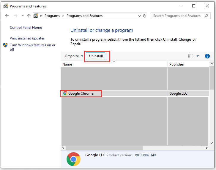 uninstall Google Chrome
