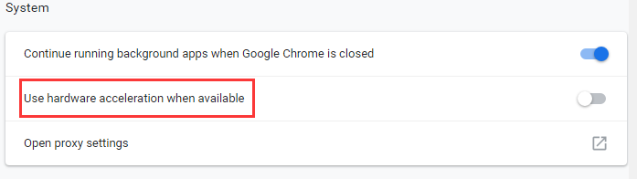 disable hardware acceleration in Chrome