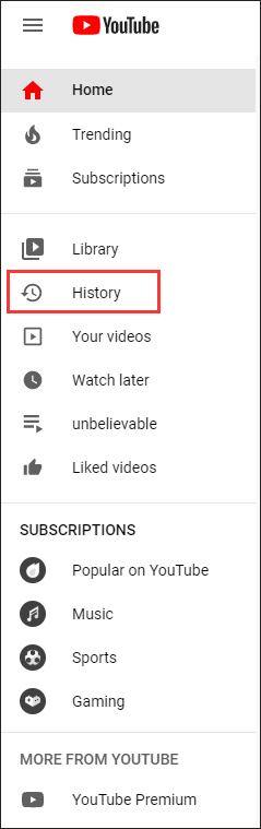 click the History tab