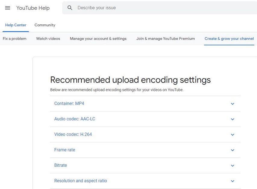 YouTube recommended upload encoding settings
