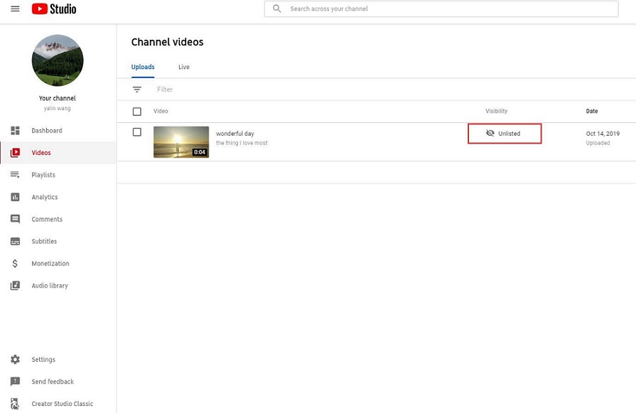 select the unlisted video to watch