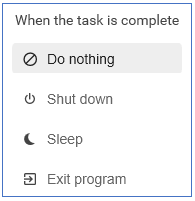 four options when the task is complete