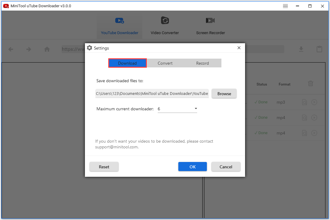 customize the download settings