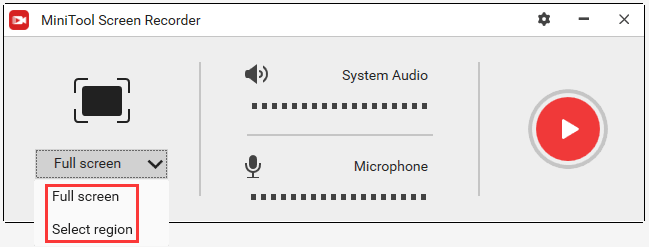 choose Full screen or Select region