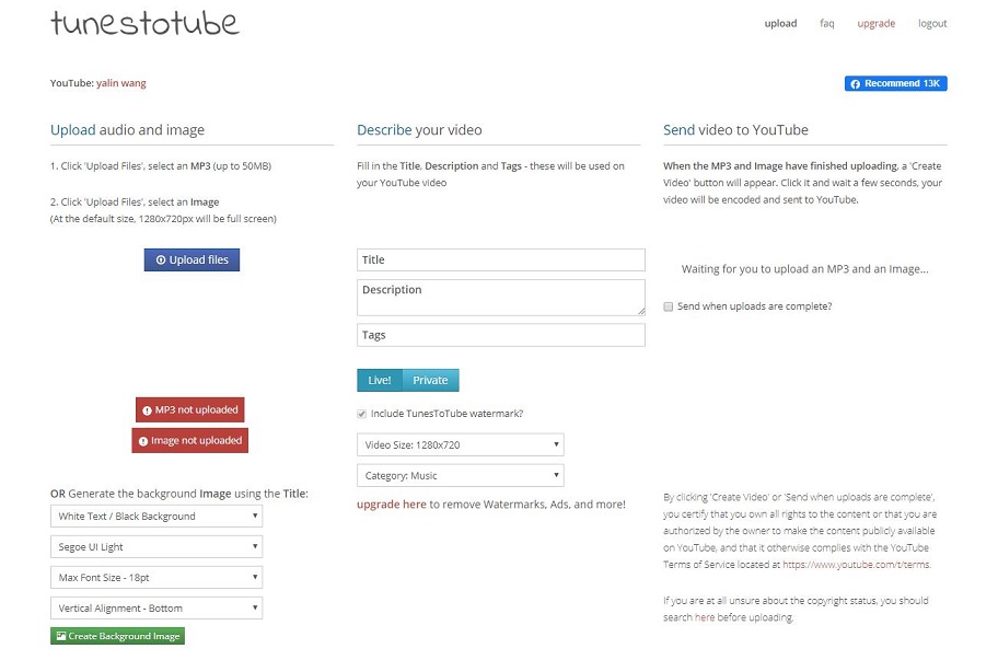 the interface of TunesToTube