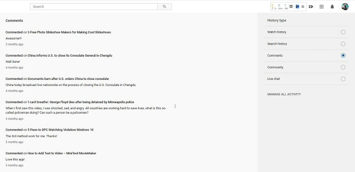 View YouTube Comment History - Upcoming Profile Cards - MiniTool