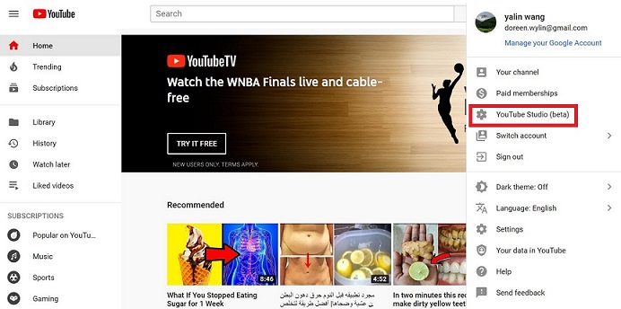 click YouTube Studio beta