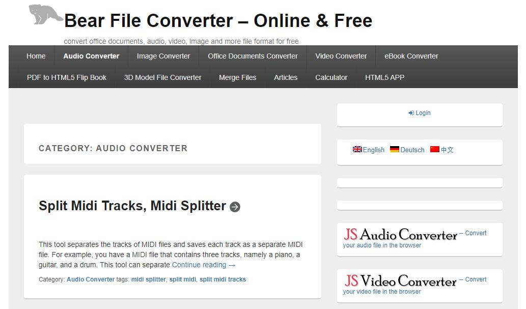 the interface of  Bear File Converter