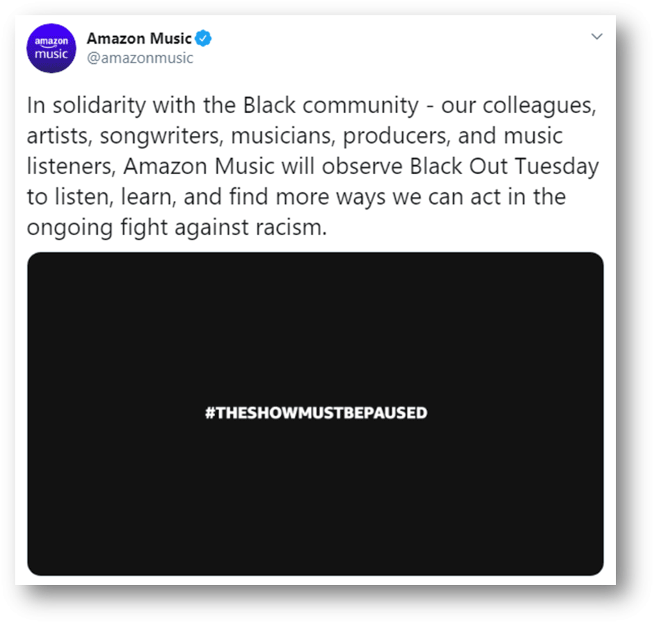 Amazon Music’s support for Blackout Tuesday