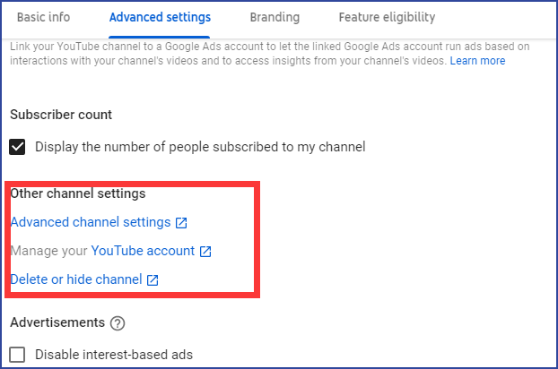Three other channel settings