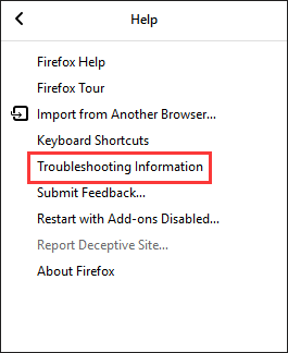 choose Troubleshooting Information