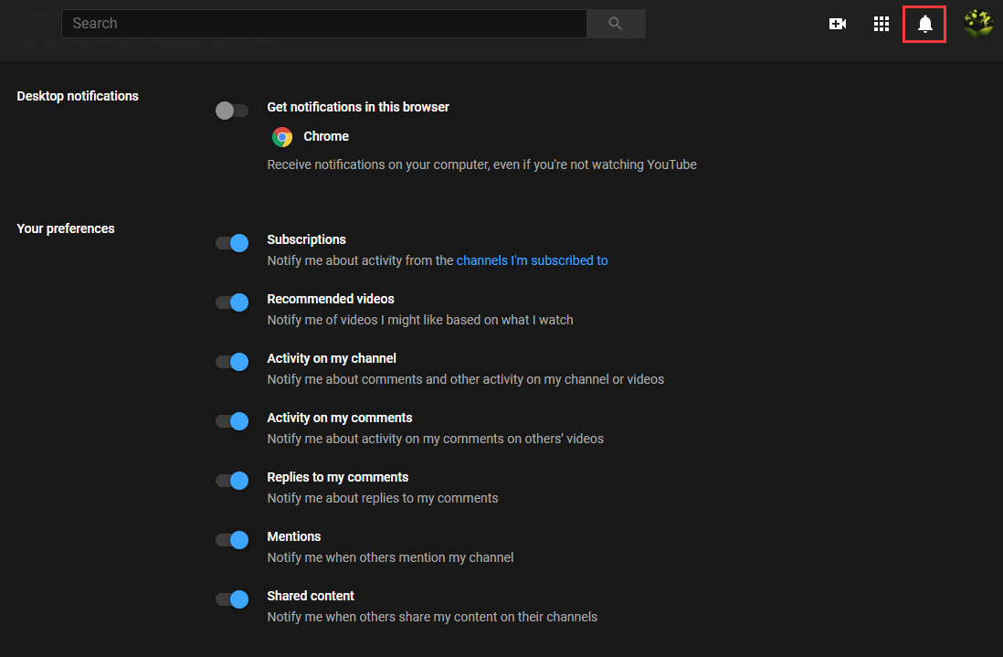 manage YouTube notifications