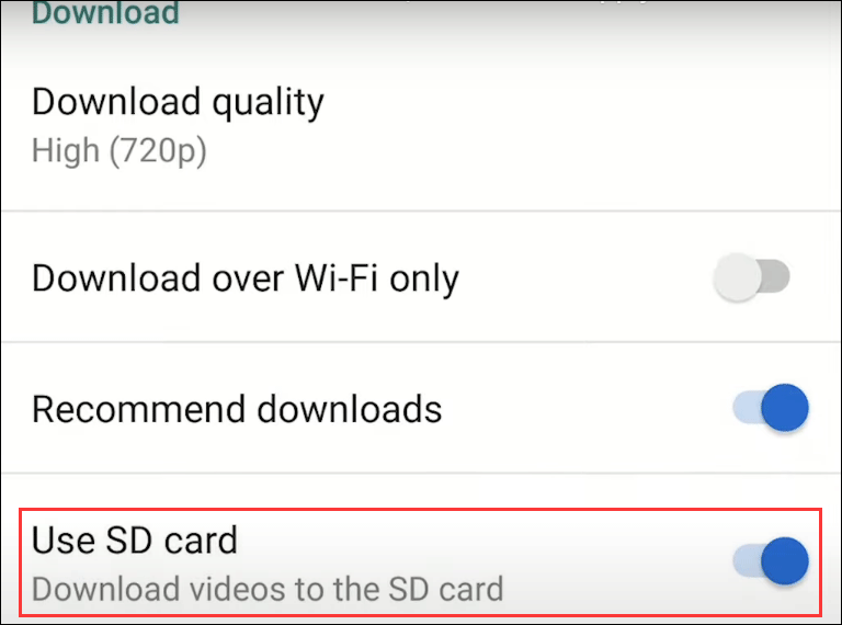 turn on the button for Use SD card
