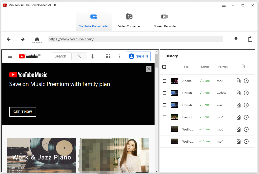 the interface of MiniTool uTube Downloader