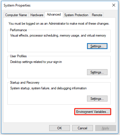 click Environment Variables