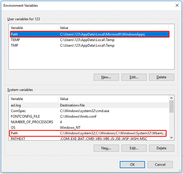 choose the variable named Path