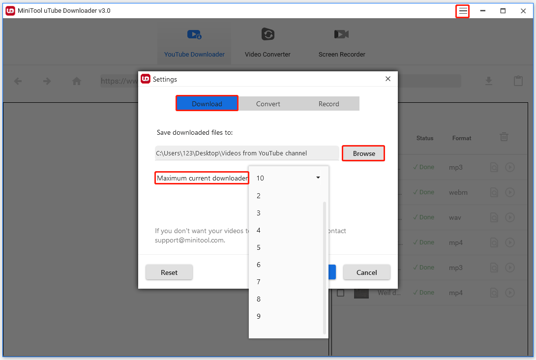 modify the download settings