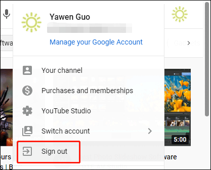 sign out YouTube account