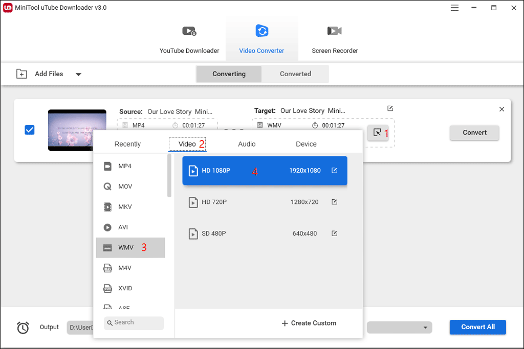 select output video format