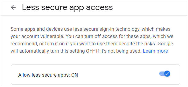 enable the Less secure app access option