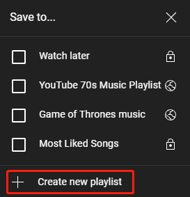 the Create a playlist feature