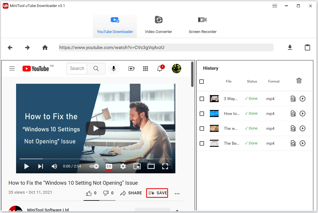 create a YouTube playlist on MiniTool uTube Downloader