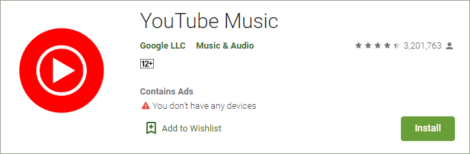 YouTube Music on the Play Store website