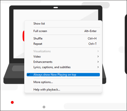 select Always show Now Playing on top
