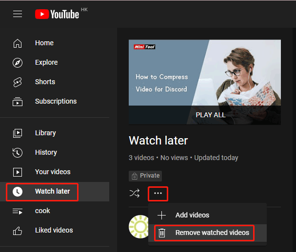 click remove watched videos