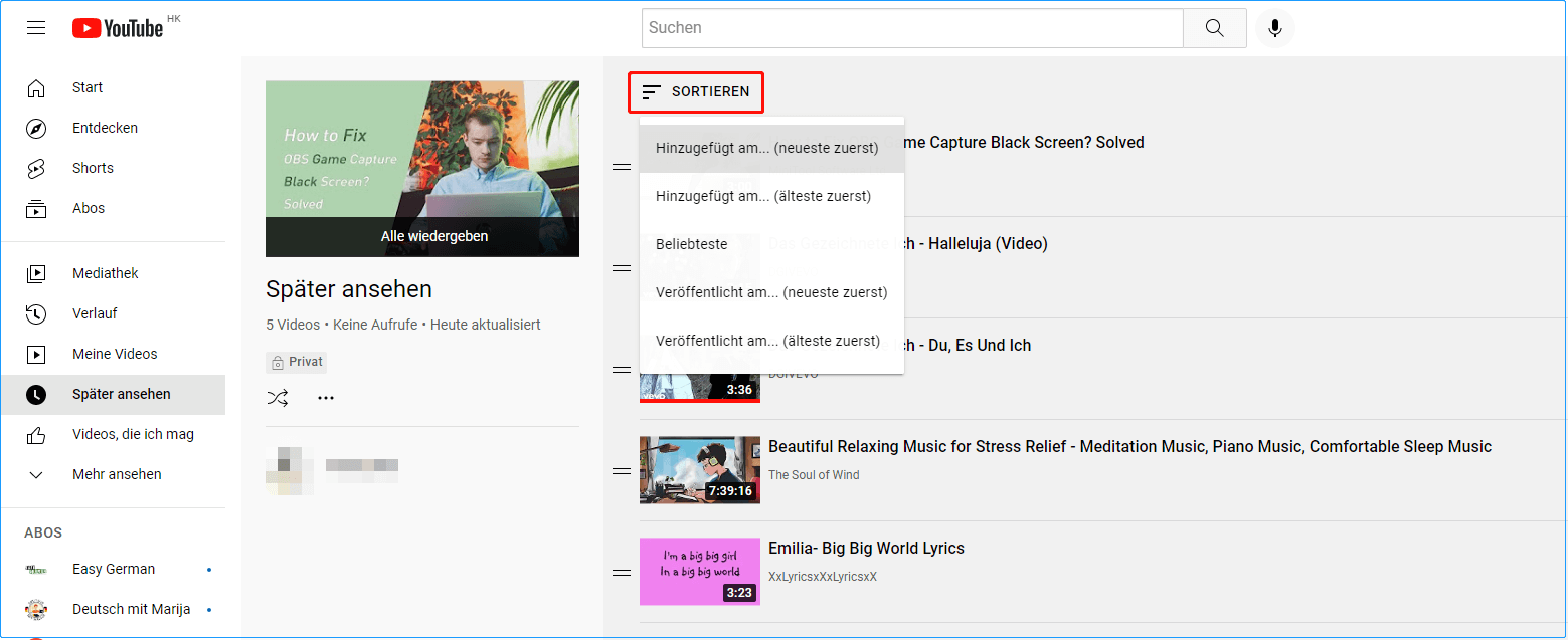 Wie löscht man Videos aus der YouTube Später ansehenPlaylist? MiniTool uTube Downloader