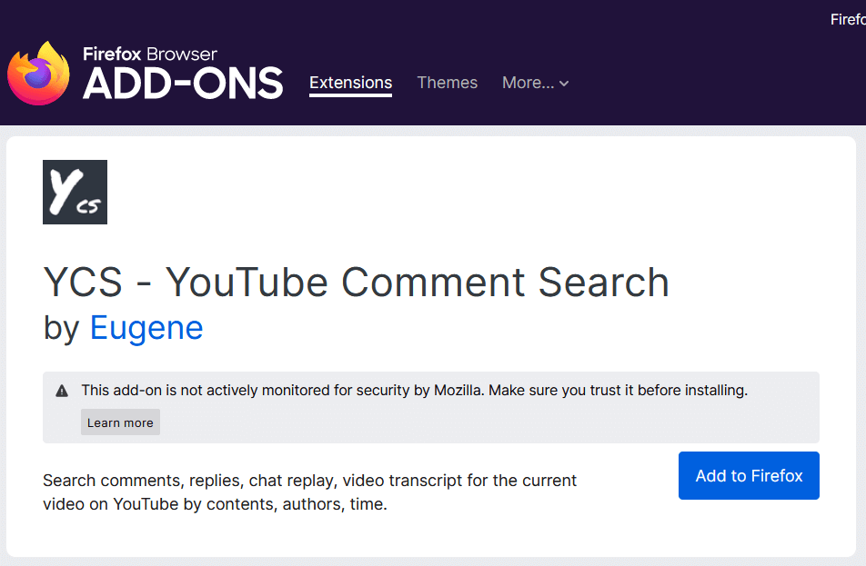 YouTube comment search extension Firefox