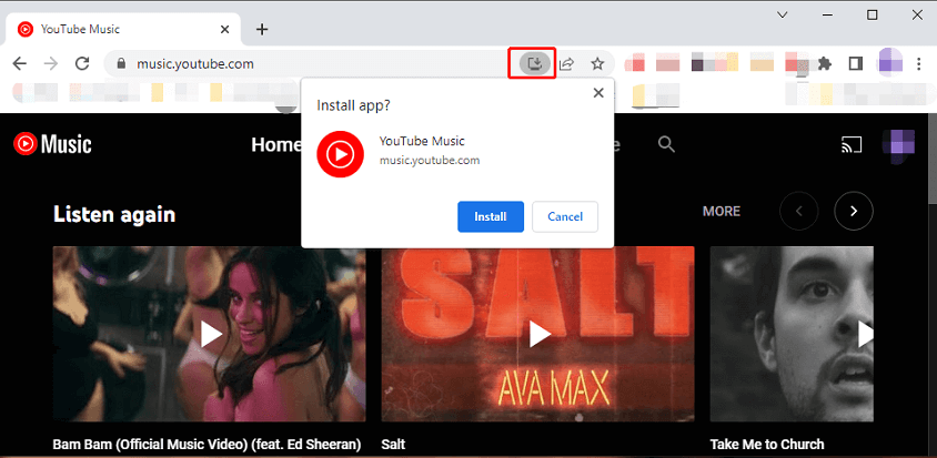 install YouTube Music desktop app in Google Chrome