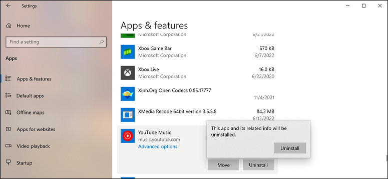 uninstall YouTube Music desktop app you get from Microsoft Edge