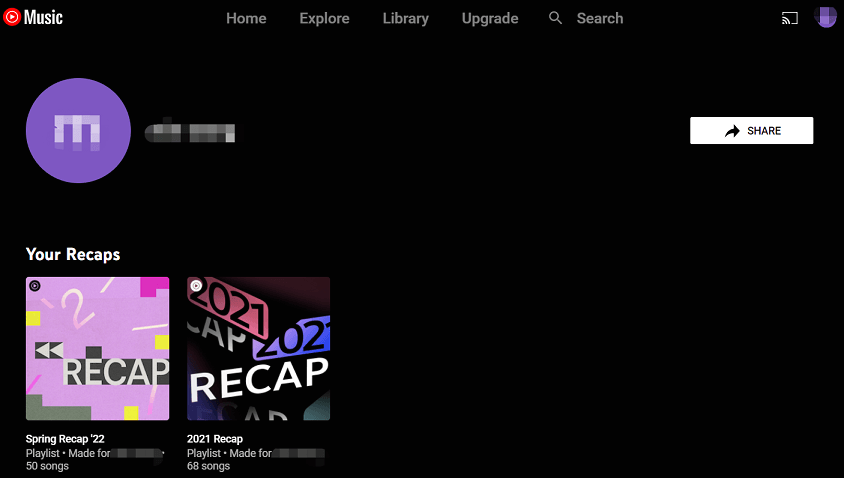 Your Recaps section on YouTube Music