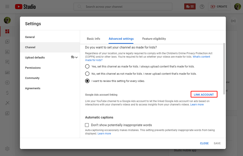 link your youtube channel to a google ads account