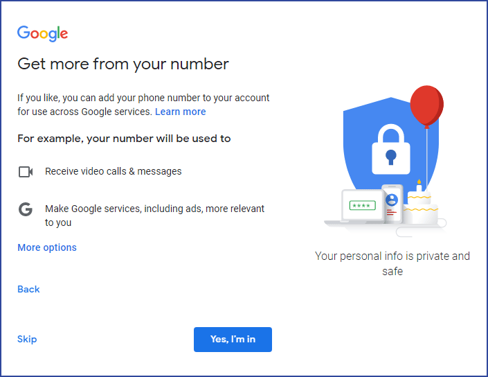Holen Sie sich mehr Google-Dienste, indem Sie dem Konto Ihre Telefonnummer hinzufügen